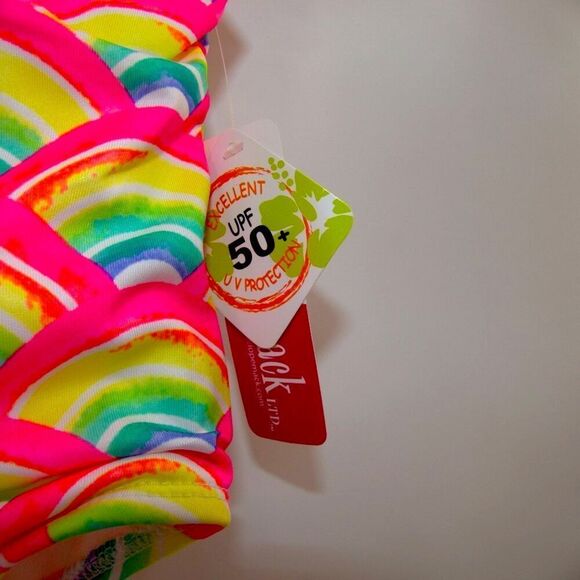 NWT Penelope Mack Bright Neon Rainbow Ruffle One Piece Swimsuit Kids Size 4 - Picture 4 of 6